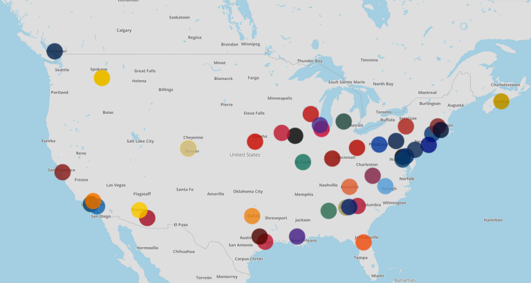 map of CIRTL institutions across the United States and Canada