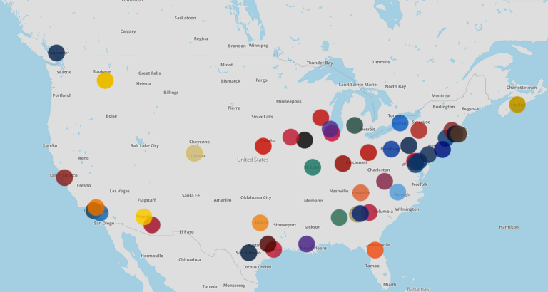 map of CIRTL institutions across the United States and Canada